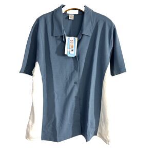IL Migliore Womens 3XL Button Up Shirt Blue White Short Sleeve Wicking NWT